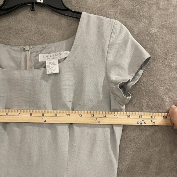 Raw Silk Tweeds Dress Womens 6P Gray Short Sleeve Fitted Sheath Petites Classic - Picture 6 of 13